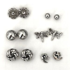 BOGO Six Pairs of Silver Tone Stud Post Earrings